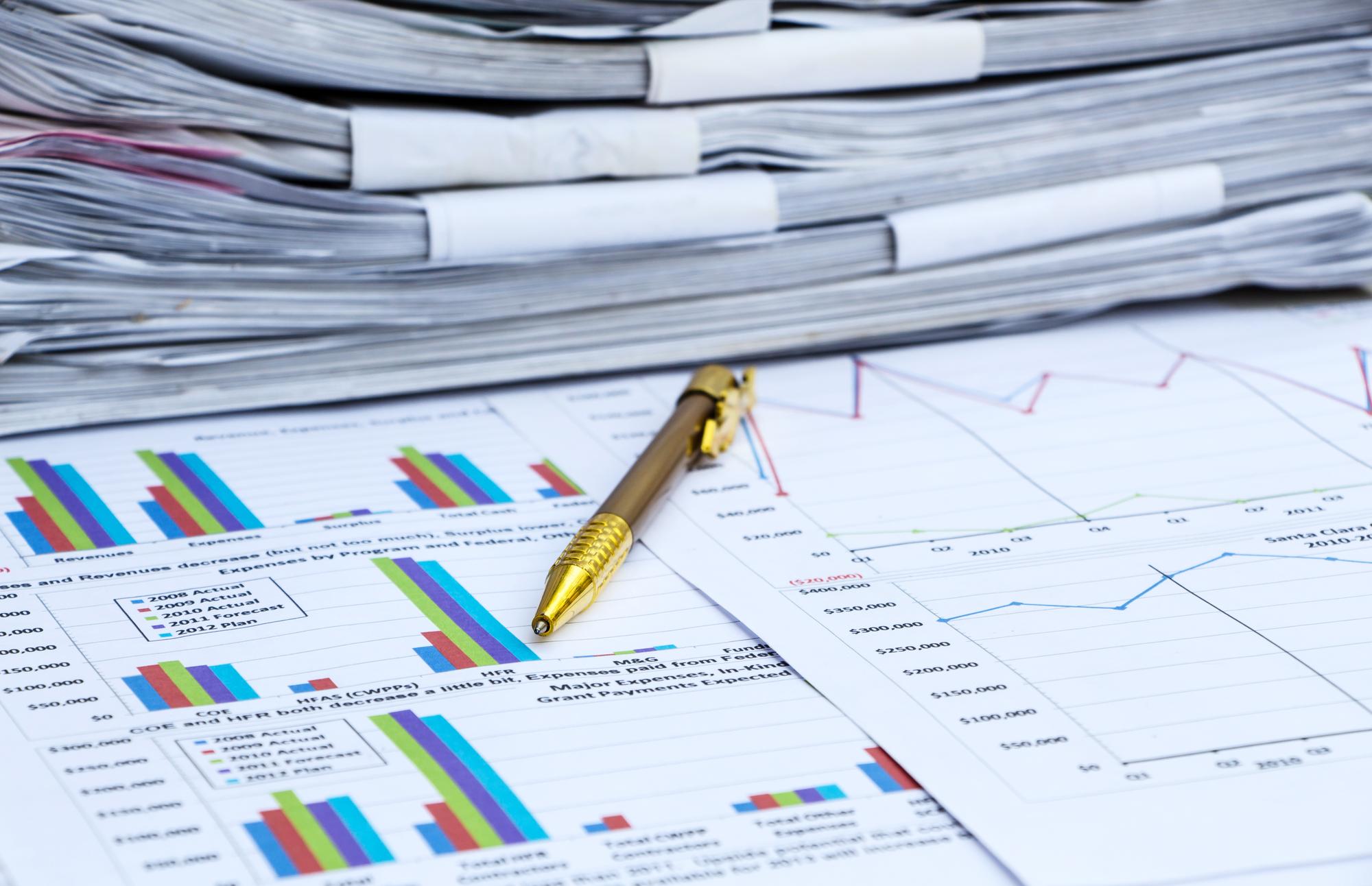 Close-up of financial report pages